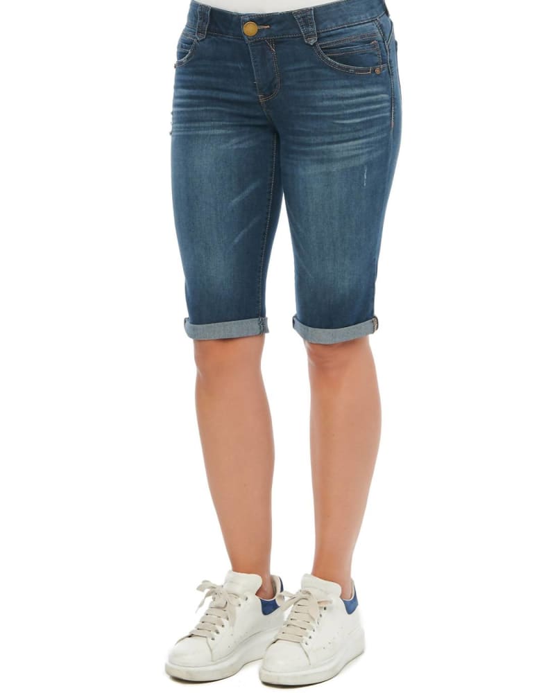 Front of a model wearing a size 20W Curvy Bermuda In Blue in Blue by Democracy. | dia_product_style_image_id:351031